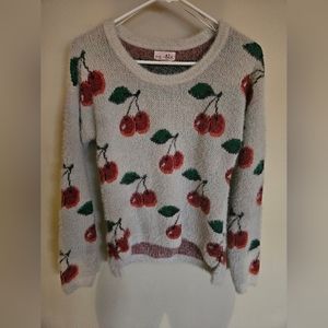 ASO Riverdale Shrinking Violet Fuzzy Cherry Print Sweater